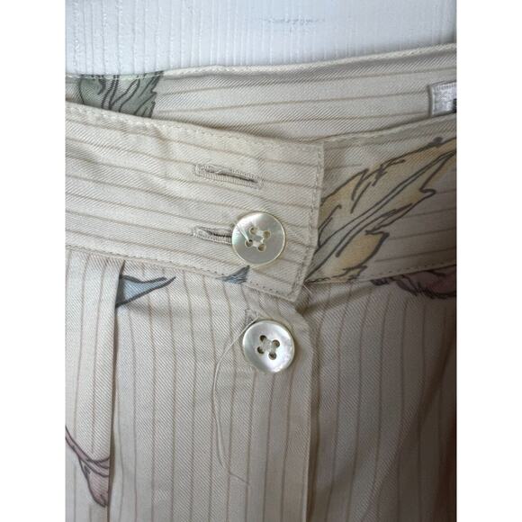 80s Liz Claiborne Size 14 Rayon Midi Pleated Pastel Feather Cream Stripe Skirt - Picture 8 of 10